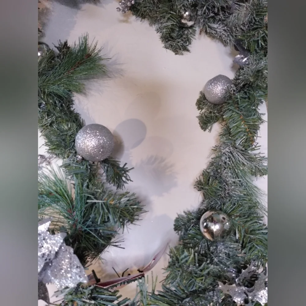 Frosted Garland Swag with Silver Glitter Details 6'+
